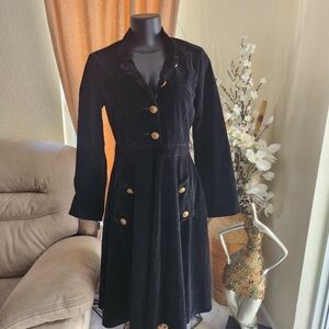 Feiinvan Velvet Long Sleeve Black Button Up Dress size M NEW